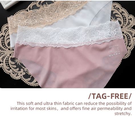 Sexy Lingerie Women Ice Silk Brief Panty Comfy Seamless Lady Lace Trims Underpants Black Solid