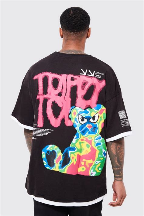 Mens Oversized Faux Layer Trippy Graphic T Shirt Boohoo Uk