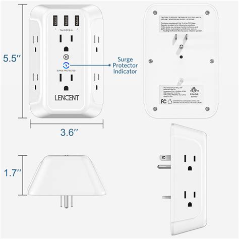 Lencent Multi Plug Outlet Extender Surge Protector With Outlet Usb