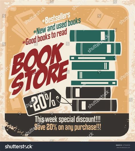 Retro Bookstore Poster Design Vintage Ad Template With Books Vector