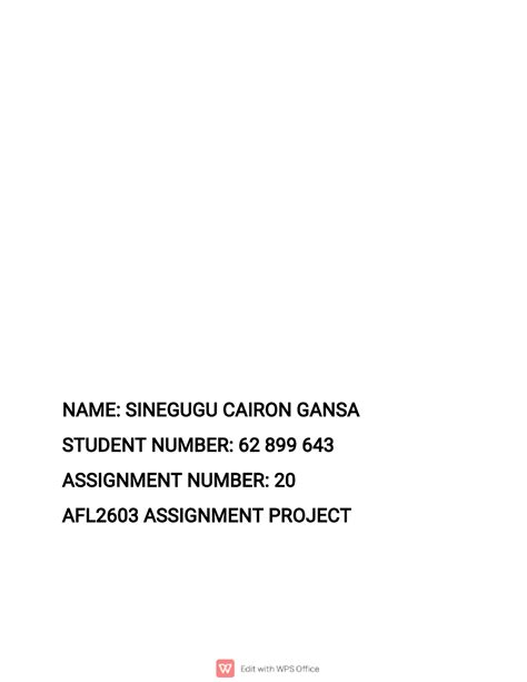 Afl Assign Sneh Gasa Name Sinegugu Cairon Gansa Student