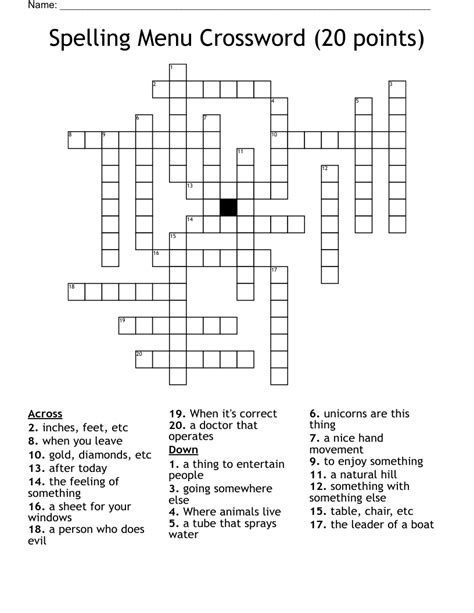 Spelling Menu Crossword 20 Points Wordmint