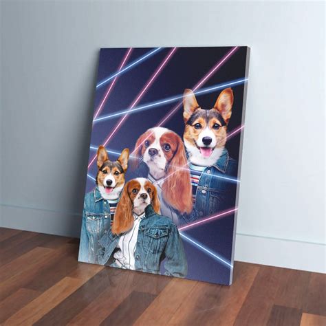 1980s Lazer Portrait Personalized 2 Pet Canvas Doggovinci