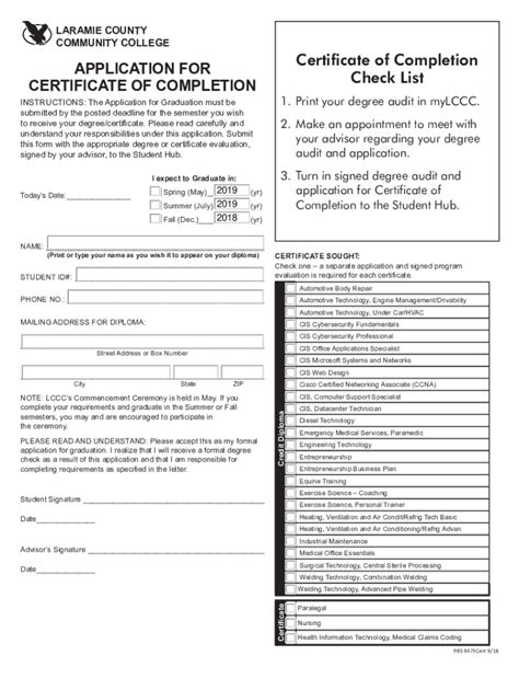 Fillable Online Lccc Wy Application For Certificate Of Completion