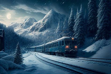 Winter Train Rides in Snowy Mountains Stock Image - Image of nature ...