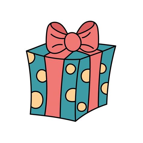 Gift Box Doodle Isolated Vector Outline Illustration Of Cute Cartoon