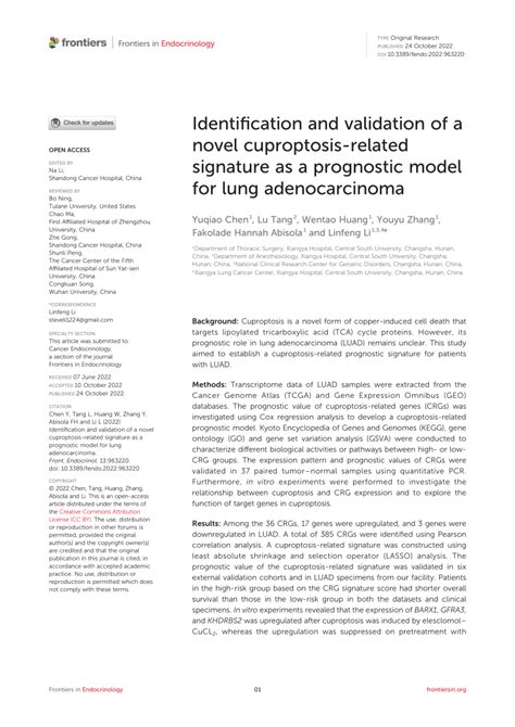 Pdf Identification And Validation Of A Novel Cuproptosis Related