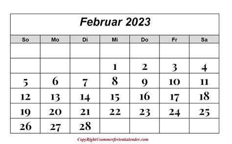 Kalender Februar Zum Ausdrucken Sommerferien Kalender