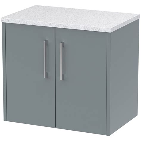 Hudson Reed Juno Coastal Grey 600mm Wall Hung 2 Door Vanity Unit And Laminate Top Vanity Units