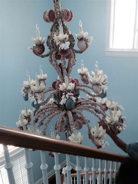 Installing Big Shell Chandelier From Christa S South Seashells Beach