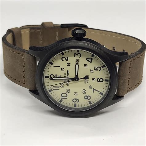 Timex T49963 Men S Expedition Scout Brown Leather Watch Date Indiglo Ebay