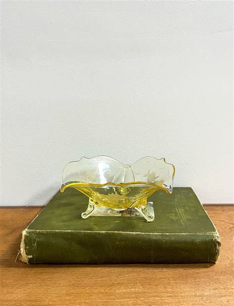 Vintage Yellow Depression Glass Bowl Lancaster 3 Legged Etsy