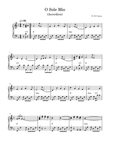 O Sole Mio Sheet Music For Accordion Solo