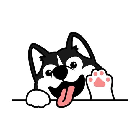 Cute Siberian Husky Dog Waving Paw Cartoon Premium Vector