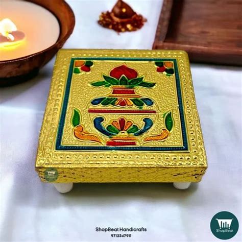 Multicolor Shopbeat Golden Oxidised Kalash Wooden Pooja Chowki X