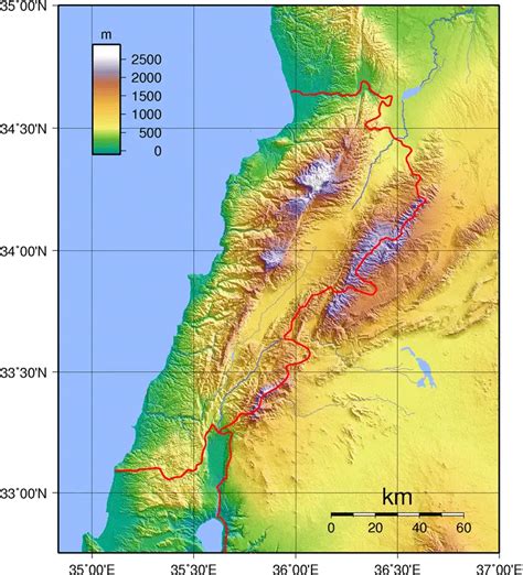 Lebanon Topography • Mapsof.net