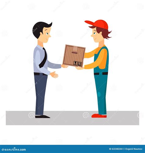 Delivery Man Gives Package Vector Illustration Stock Vector