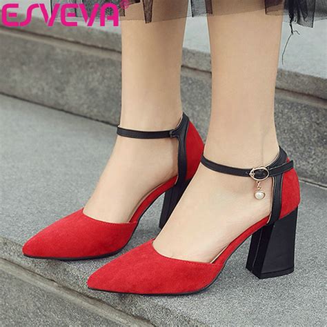 ESVEVA 2019 Women Pumps Square High Heels Two Piece Sandals Patchwork