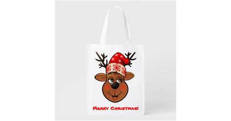 Custom Santa Clauss Reindeer Grocery Bag Zazzle