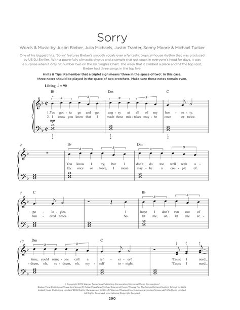 Sorry By Justin Bieber Sheet Music For Really Easy Piano At Sheet Music Direct