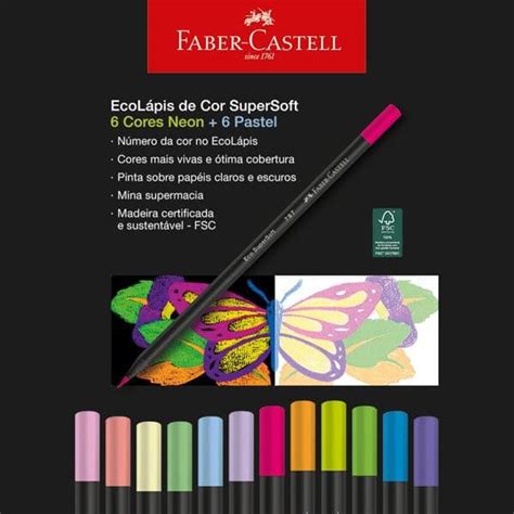 Lápis de Cor 12 Cores SuperSoft Neon Pastel Faber Castell CX 1 UN