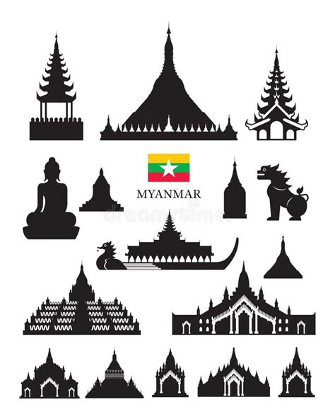 Mandalay Myanmar Architecture Landmarks Skyline Stock Vector