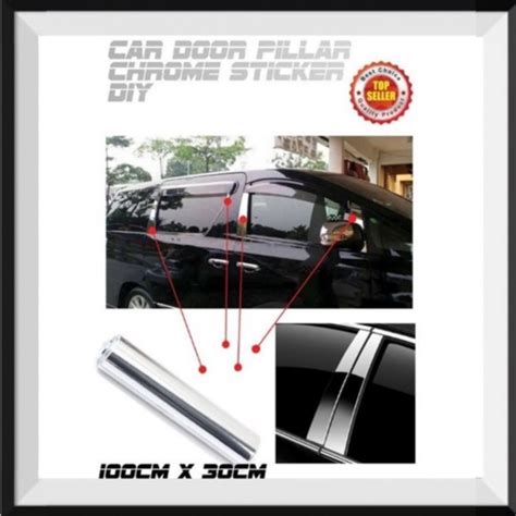 30cm X 100cm Car Door Pillar Lining Silver Chrome Sticker Side Mirror