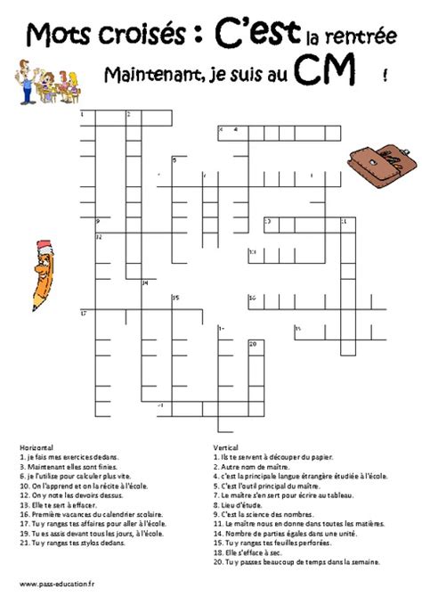 Mots croisés de la rentrée CM1 CM2 Jeux éducatifs Cycle 3