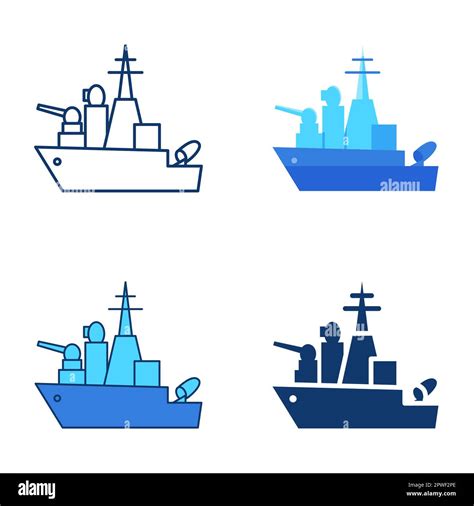 Military Ship Icon Set In Flat And Line Style Warship Army Boat