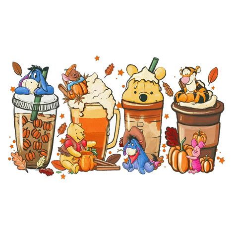 Pooh Fall Coffee Lattes PNG Coffee Svg One Piece Coffee Desing