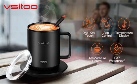 Vsitoo Temperature Control Smart Mug With Lid And Spoon Coffee Warmer