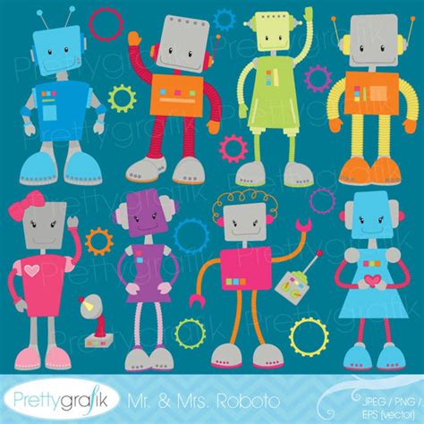 Robot Clipart Commercial Use Vector Graphics Digital Clip Etsy