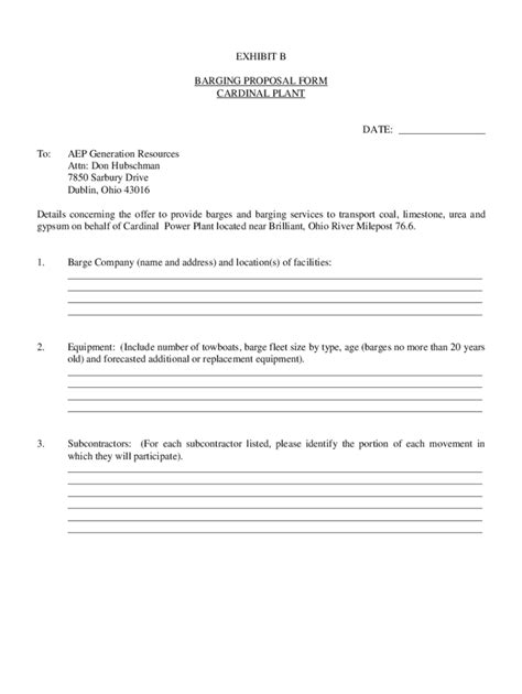 Fillable Online EXHIBIT B BARGING PROPOSAL FORM CARDINAL PLANT DATE