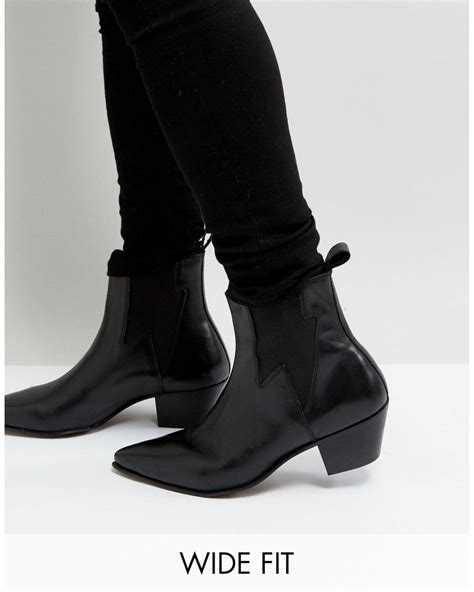 Asos Wide Fit Cuban Heel Western Boots In Black For Men Lyst Uk