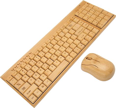 Bamboo Keyboard And Mouse Ghz Connection Plug And Play Wood