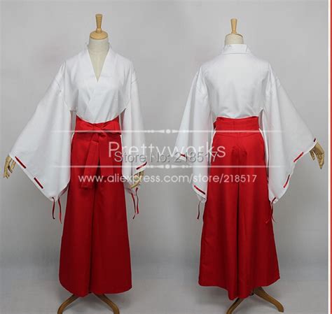 High Japanese Anime Kikyo Miko Red Kimono Cosplay Costume Women