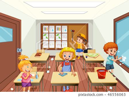 Group Of People Cleaning Classroom Stock Illustration 46556063 PIXTA