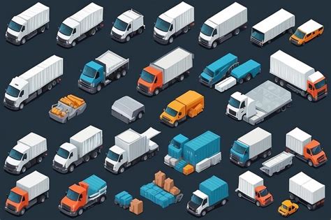 Isometric Cargo Truck Collection Premium AI Generated Image