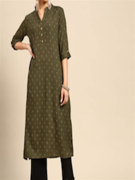 Buy Gerua By Libas Women Olive Green Golden Ethnic Motifs Printed Kurta