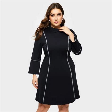 Office Dress Women Plus Size 5xl New Simple Black Elegant Slim Spring Fashion Casual Work Wear