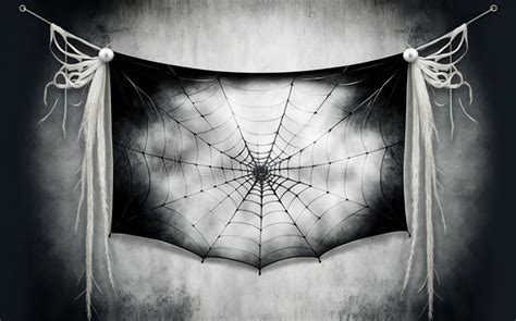 Real Creepy Spider Webs Hanging on White Banner, Creative Digital ...