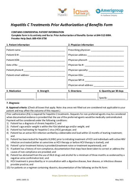 Fillable Online Hepatitis C Treatments Prior Authorization Of Benefits