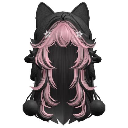 Two Tone Wolfcut Hair W Cat Ushanka Pink Black Roblox