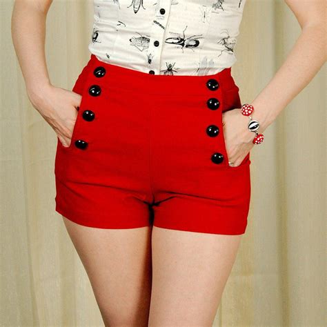 Red High Waisted Sailor Shorts Rockabilly Fashion Retro Fashion