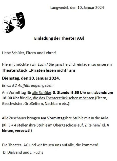 Einladung Der Theater AG Homepage Der Grundschule Langwedel