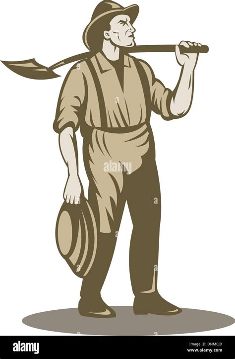 Illustration Of A Miner Prospector Or Gold Digger With Shovel Standing