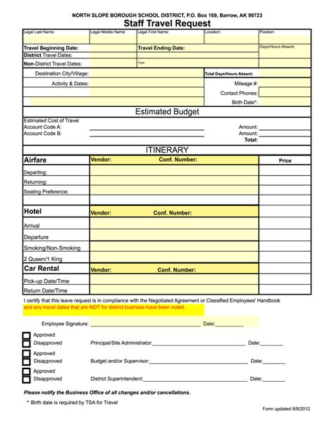 Travel Request Form For Employees Template