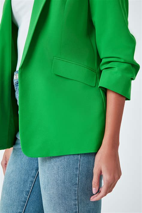 Green Ruched Sleeve Stretch Blazer Roman Uk