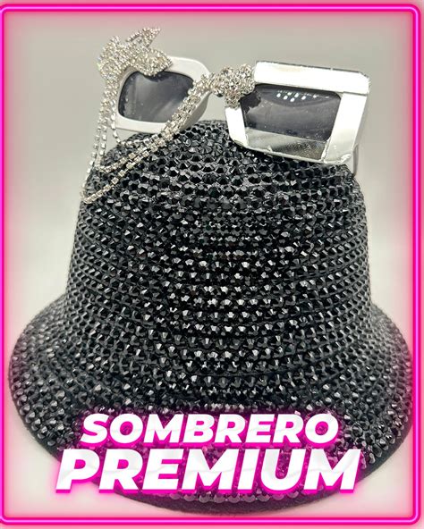 Sombrero Negro C Strass Anteojo Premium Cotillon Chialvo