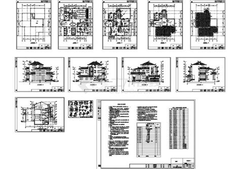 某三层砖混结构私人独栋别墅设计cad全套建筑施工图（含设计说明）独栋别墅土木在线